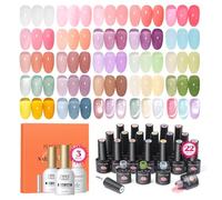 PEACECOLOR 25 Pcs Jelly Nail Gel Polish Set 22 Colors Milky Pink Translucent Nail Polish with Cat Eye Nail Polish Base Top Coat Crystal Ice Collection Salon DIY Home