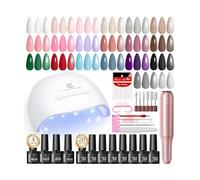 PEACECOLOR 33PCS Gel Nail Polish Set with Lamp and Drill Starter Kit, 20 Colours White Nude Pink Red Gel Polish Glossy Matte Glitter Top Base Coat Manicure Nail Art Home DIY Gift for Women