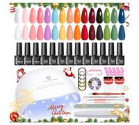 PEACECOLOR 34PCS Gel Nail Polish Set- 15 Colours Autumn Red Maroon White Gel Nail Starter Kit with U V Lamp for Beginners, Glossy Matte Top Coat Base Coat Salon Full Set for Women Christmas Gifts