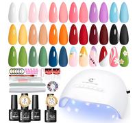 PEACECOLOR 34PCS Gel Nail Polish Set- 15 Colours Green Blue Pink Gel Nail Kit with U V Lamp, Glossy Matte Top Coat Base Coat Salon Full Set for Women Gifts and DIY at Home