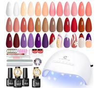 PEACECOLOR 34PCS Gel Nail Polish Set- Gel Nail Kits with Lamp Starter Kit 15 Colours Classic Nude Red White Pink Nail Salon Set Nail Art Gifts for Women Manicure Tools