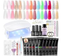 PEACECOLOR 35PCS Poly Gel Nail Kit - 16ml*15 Colors Poly Nail Extension Kit with U V/LED Lamp Base & Top Coat Slip Solution Complete Manicure Tools DIY at Home Nail Art Gifts for Women Beginners