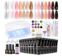 PEACECOLOR 42PCS Poly Extension Gel Nail Kit, 16ML 15 Colors Poly Nail Gel Kit with Lamp, Nail Decoration Glitter, Basic Manicure Tools Builder for Starter Kit, Nail Sets Gift for Women