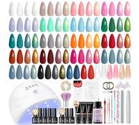 PEACECOLOR 47PCS Christmas Gel Nail Kit, 23 Colours Gel Nail Polish Set with Lamp Starter Kit Red Green Glitter White Soak Off Gels Polish, 5Pcs Top Coat Base Coat Manicure Tools Gifts for Women