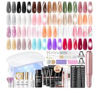 PEACECOLOR 52Pcs Poly Nail Gel Kit with Drill and U V Light 24 Colors Poly Nail Extension Gel with Cat Eye Nail Polish Glossy Matte Top Coat Nail Rhinestones Starter Kit Home Salon DIY Gifts for Women