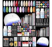 PEACECOLOR 69PCS Acrylic Nail Kit with UV Lamp Full Set for Beginner, Nail Kit Acrylic Set 3 Colours Powder and Liquid Glitter Powders 4PCS Gel Nail Polish for Starter