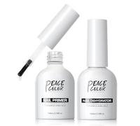 PEACECOLOR Nail Dehydrator and Primer Set,2PCS 10ML Professional Fast Air Dry Nail Prep Dehydrate & Nail Bond Primer Set, Acid Free Natural Kit for Gel Nails and Acrylic Powder Nail Supplies