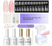 PEACECOLOR Nail Tips and Glue Gel Kit: 240Pcs Clear Short Medium Square Nails with Portable U V Lamp, Nail Glue Pink Nude Jelly Gel Polish Press On Nail Acrylic Extension Set Tools Gifts for Women