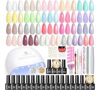 PEACECOLOR Pastel Gel Nail Polish Set, 39PCS Milky White Pink Yellow Gel Nail Kit with U V Lamp 22+4 Colours with Base and Top Coat Manicure Tools DIY at home Gift for Women