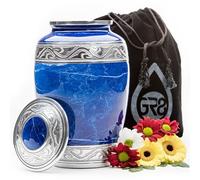 Peaceful Blue Marble Cremation Urn - Full-Size Funeral Memorial Container for Adult Human Ashes | Eco-Friendly Recycled Aluminum with Secure Lid | Serene Tribute for Home, Service, or Cemetery