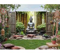Peaceful Buddha Bamboo Garden Mural, Tapestry & Curtain Waterproof Outdoor Wall Hanging, Zen Meditation Wall Art & Tranquil Fence Decor W94.49 inches x H70.87 Inches