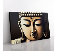 Peaceful Buddha Canvas Wall Art Print Ready to Hang, Framed Picture for Living Room Bedroom Home Office Décor, 76x50 cm (30x20 Inch)