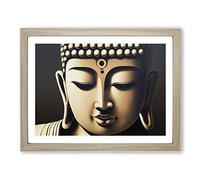 Peaceful Buddha Framed Print | A2 Oak Framed Wall Art | Ready to Hang | Modern Religious Picture | Living Room Bedroom Lounge Office