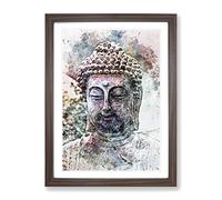 Peaceful Buddha In Abstract Modern Framed Wall Art Print, Ready to Hang Picture for Living Room Bedroom Home Office Décor, Walnut A3 (34 x 46 cm)