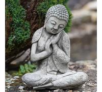 Peaceful Buddha Stone Garden Statue | Reconstituted Stone Zen Monk Sculpture | Frost-Proof Weatherproof Outdoor Ornament | Antique Patina Finish | 29cm H x 23cm W