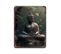 Peaceful Buddha with Butterflies Tin Sign Vintage Metal Pub Club Cafe Bar Home Wall Art Decoration Poster Retro 12x16inch(30x40cm)