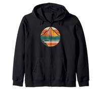 Peaceful canoeing down a river surrounded by pine forests Zip Hoodie