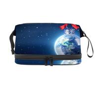Peaceful Christmas All Over The World Double Layer Cosmetic Bag for Women and Girls, Travel Toiletry Bag Makeup Handy Pouch Organiser Bag with Brush Compartment