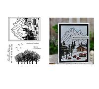 Peaceful Christmas Holiday Wishes Plants Trees Mountain Bird Log Cabin Transparent Clear Silicone Stamps Seal Rubber Stamp for Card Making DIY Scrapbooking Handmade Paper Crafts Photo Album Decor