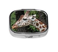 Peaceful Cinnamon Giraffe Printed Small Pill Case, Portable Metal Medicine Holder, Compact Jewelry Box for Purse