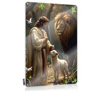 Peaceful Coexistence: Lion, Lamb, Dove, And Man In Harmony Stuff For Room Work Hanging | Sl ool Wall Decor Ideas Vintage Metal Wall Decor(20X30CM)