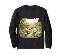 Peaceful Eco Cottage Riverside Scene Long Sleeve T-Shirt