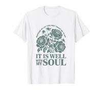 Peaceful Floral Spiritual Quote It is Well with My Soul Value Graphic T-Shirt, Men, White, M