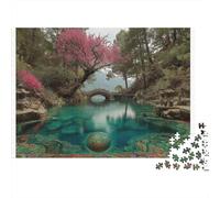 Peaceful Garden Scene Colourful Cherry Blossom Pond 1000 Pcs Jigsaws for Adults The Impossible Challenge Fun Present 52x38cm/1000pcs