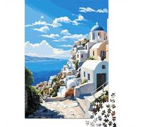Peaceful Greece Pixel Art Travel Puzzle 1000 Pieces, Vintage Architecture Destination, for Home Décor Fans, Decorative Artwork, Adult Puzzle, 38x26cm/1000pcs