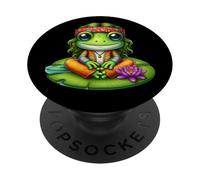 Peaceful Hippie Frog On Lily Pad PopSockets Adhesive PopGrip