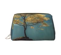 Peaceful Lake and A Tree Leather Makeup Bag, Large-Capacity Travel Storage Bag, Dual-Purpose Toiletries and Makeup Bag