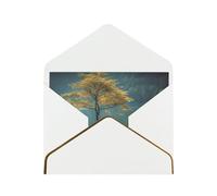 Peaceful Lake And A Tree Luxury Pearl Paper Greeting Card With Gold Border, Blank Inside, With Envelope - Birthday, Wedding, Christmas, Valentine