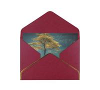 Peaceful Lake And A Tree Luxury Pearl Paper Greeting Card With Gold Border, Blank Inside, With Envelope - Birthday, Wedding, Christmas, Valentine
