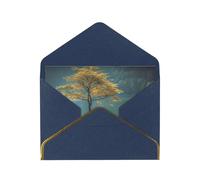 Peaceful Lake And A Tree Luxury Pearl Paper Greeting Card With Gold Border, Blank Inside, With Envelope - Birthday, Wedding, Christmas, Valentine
