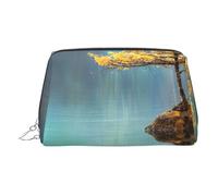 Peaceful Lake and a Tree Small Makeup Bag Travel Cosmetic Bag Makeup Pouch PU Leather Portable Versatile Zipper Make up Bag for Women Girls