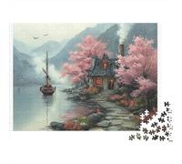 Peaceful Lake Cabin Colourful Misty River Boat 1000 Pieces Jigsaws Adults The Impossible Challenge Home Activity 52x38cm/1000pcs
