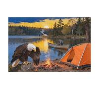 Peaceful Lake Sunset 1000 Piece Puzzle for Adults, Eagles and Campfire Nature Landscape Artwork, Relaxing Family Game and Home Decor, Gift for Women, Seniors, 30x20 in