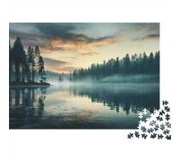 Peaceful Lake Sunset Reflections 1000-Piece Puzzle for Adults, 52x38cm/1000pcs; A Weekend Activity at Your Own Pace; White Cardboard for Simple Sorting