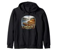 Peaceful Lakeside Camp Adventure Wilderness Scene Zip Hoodie
