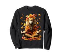 Peaceful Lion with Fall Leaves Meditating Animal Yoga Autumn Sweatshirt