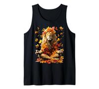 Peaceful Lion with Fall Leaves Meditating Animal Yoga Autumn Tank Top