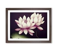 Peaceful Lotus Flowers Framed Print | A2 Walnut Framed Wall Art | Ready to Hang | Modern Floral Picture | Living Room Bedroom Lounge Office