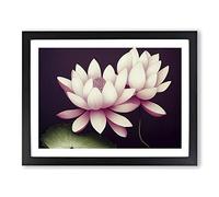 Peaceful Lotus Flowers Framed Print | A3 Black Framed Wall Art | Ready to Hang | Modern Floral Picture | Living Room Bedroom Lounge Office