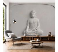 Peaceful Meditation On Buddha Wall Murals 350x256cm Mural Wallpaper Minimalist Relief Style Wall Art Large Format Digital Print for Bedroom Living Room Tv Background Wall Decoration, Bright White