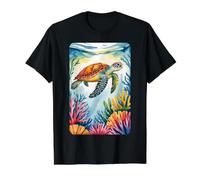 Peaceful Ocean Turtle & Colorful Reef Value Graphic T-Shirt, Men, Black, L