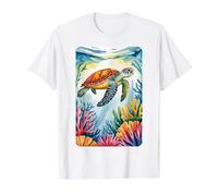 Peaceful Ocean Turtle & Colorful Reef Value Graphic T-Shirt, Men, White, L