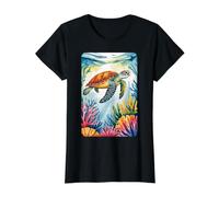 Peaceful Ocean Turtle & Colorful Reef Value Graphic T-Shirt, Women, Black, XL