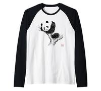 Peaceful Panda with 'Wa' Seal - Minimal Zen Art Raglan Baseball Tee