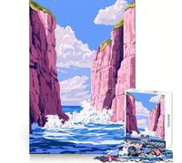Peaceful Pastel Pink Cliffs Ocean Waves Landscape Minimalist Art Illustration 1000 Piece Puzzle For Teenagers Mental Exercise Mind Calming Fun Snug Lock Holiday Treat size 38x26cm