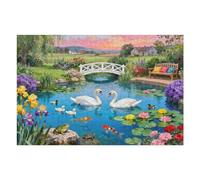 Peaceful Pond Swans 1000 Piece Puzzle for Adults, Unique Perfectly-Fitting Pieces, Relaxing Family Game and Home Decor, Fun Jigsaw Puzzle Gift for Women, Teens, Seniors, 30x20 in